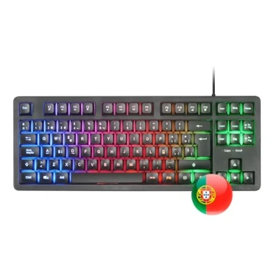 Imagen de Mars Gaming MK023, Teclado TKL, Tecnología Híbrida H Mech, Iluminación FRGB Rainbow, Anti ghosting, Compatibilidad Universal, Negro, Idioma Portugués