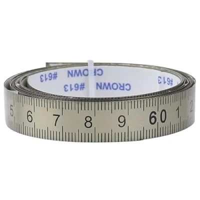 Imagen de Vogueing Tool Cinta métrica de acero inoxidable 0 a 2 m, derecha izquierda, regla escala autoadhesiva para sierra ingletadora, herramientas carpintería en T (plata)