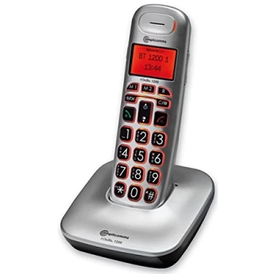 Imagen de amplicomms BigTel 1200 Teléfono (Teléfono DECT, Terminal inalámbrico, 100 entradas, Identificador de Llamadas, Negro, Plata)
