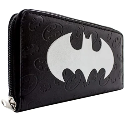 Imagen de Dark Knight Caped Crusader Bat Emblema en Relieve Billetera/Cartera con Bolsillo de Monedas &amp; Porta Tarjetas, Negro