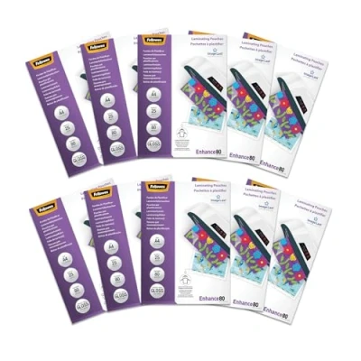 Imagen de Fellowes Pack de 250 fundas plastificar A4 (25pk x 10), A4, 160 micras (2 80 micras), acabado alta calidad con flechas direccionales ImageLast, para plastificadora ideales fotos y avisos