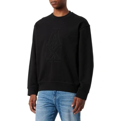 Imagen de Armani Exchange AX Stacked Logo Cotton French Terry Crewneck Sudadera, Negro, M para Hombre