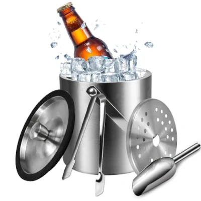 Imagen de LPAMABA 2L/67OZ Eiskübel Edelstahl Eiseimer Champagne Kühler Eiskühler Eiswürfelkühler Doppelwandig Eisbehälter Iisolier Eiswürfelbehälter