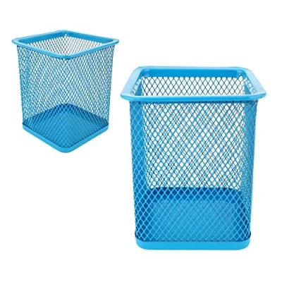 Imagen de Leviatan 2 unidades Caja de metal rectangular para bolígrafos, soporte cubo alambre metal, taza multifunción malla bolígrafo azul