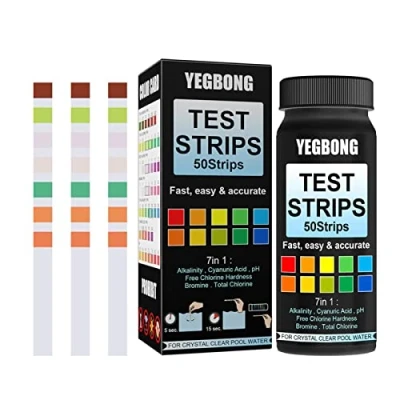 Imagen de DEWU 50 Pool and SPA Test Strips Hot Tub Strips, Quick Accurate 7 in 1 Kit, Bromine, pH, Hardness Chlorine Water with Ebook
