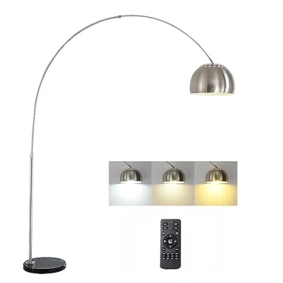 Imagen de ACMHNC Lámpara de Pie Arco Salon Cromado, Lampara LED Regulable con Control Remoto y Función Memoria, 12w en Metal Base Mármol, Altura Ajustable