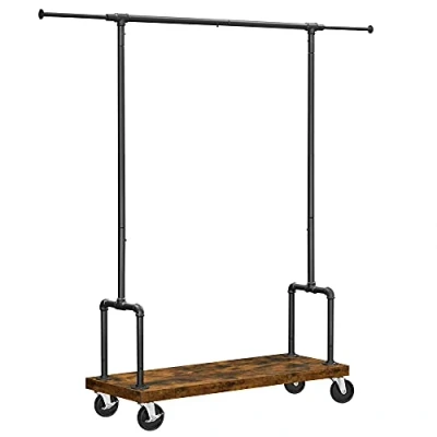 Imagen de VASAGLE Perchero extensible para ropa, con 2 barras, estilo industrial, color marrón rústico y negro RGR110B01
