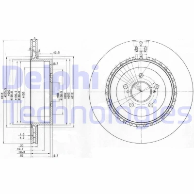 Imagen de DELPHI BG3819 Disco de freno 316 20 5 ventilado aceitado sin procesar cojinete rueda, anillo sensor ABS SUBARU: Impreza II Berlina