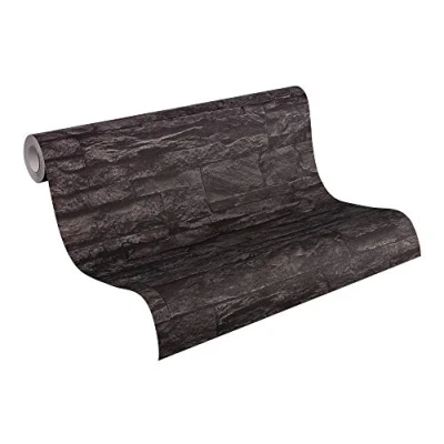 Imagen de A.S. Création Papel pintado Efecto Piedra Elements tejido no 10.05 m x 0.53 Gris Negro Fabricado en Alemania 707123 7071 23