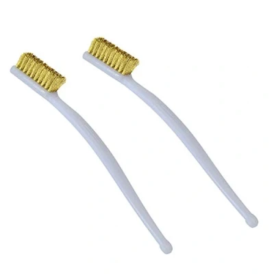Imagen de 2PCS Mini Cepillos Metálicos,Cepillo de Alambre,Limpieza Cepillos,Juego Alambre Mango Curvo Cepillo Cerdas Mampostería para Limpiar Escoria y óxido Soldadura 3D,Blanco