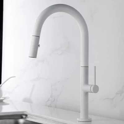 Imagen de IMEX Grifo de Cocina Extraible Monomando Fregadero con Difusor Griferia Mangera Flexible 360º Serie Samoa Color Blanco Mate