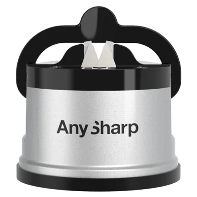 Imagen de AnySharp Afilador de Cuchillos, Seguridad sin Manos, Ventosa, Afila con Todos los Cuchillos Cocina, Ideal para Acero Endurecido y Dentados, Compacto, Plata