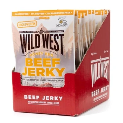Imagen de Wild West Beef Jerky, 16 x 60 g bacon, carne seca altamente proteica, snack proteico cecina de vaca