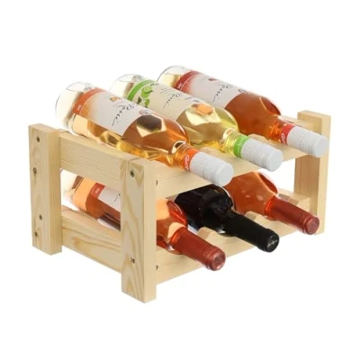 Imagen de GoodFreshDecor Botellero Vino Organizador De Botellas Capacidad 6 Madera Pino Estantería Estabile 34 x 24 17,5 cm Color Natural