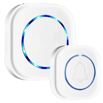 Imagen de 3JG® Timbre inalámbrico Exterior Impermeable, Enchufable, 300m Alcance IP55 38 Melodías Ajustables, 4 Niveles de Volumen (0 110dB), Adecuado para Hogar, Hotel, Emergencia, etc. Blanco.
