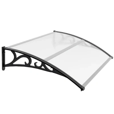 Imagen de Jiubiaz Marquesina para puerta de casa 120 x 100 cm, toldo policarbonato 6 mm, soporte PP, transparente con arco arco, extremadamente resistente a la intemperie, protege contra