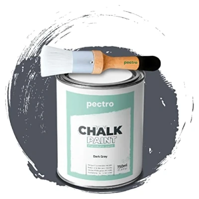 Imagen de PECTRO Pintura a la Tiza para Muebles 750ml + Brocha de Madera especial Pack sin lijar Chalk Paint Efecto Colores (Gris Oscuro)