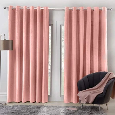 Imagen de Sienna Cortinas con Ojales Brillante Capri, Plata, Hierro, Gamuza, Terciopelo Mate de poliéster sintético, Rosa encarnado, W 65.7&quot; x L 71.3&quot; (1 Panels)