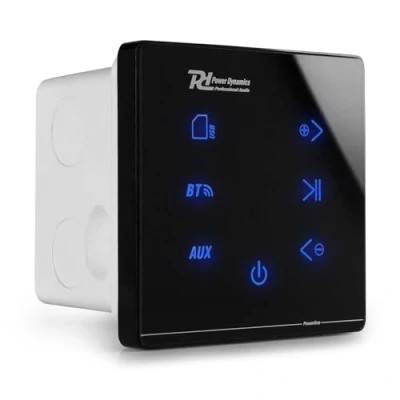 Imagen de Power Dynamics Powerline A100B Amplificador de Audio Pared, 4 x 20 W, Receptor inalámbrico Bluetooth, USB y Micro SD, Pantalla táctil, Incluye Mando a Distancia, Ideal para Sonido casa