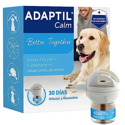 Imagen de ADAPTIL Calm Antiestrés para perros Solo en casa, Miedos, Ruidos fuertes, Adopción Difusor + Recambio 48ml