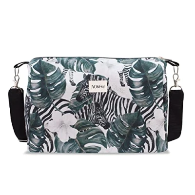 Imagen de JYOKO KIDS Bolso Para Cochecito 30 X 20 10 Cm + Ganchos De Anclaje Regulables Tira Asa Hombro Regulable, Múltiples Compartimentos Interiores, Base Rígida (Zebra Original)