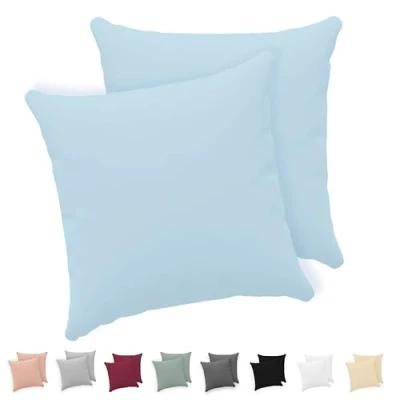 Imagen de Twinzen® Funda Almohada 50x50 (Juego de 2) Azul 100% Algodon Jersey Cojin para Cama Protector con Cremallera