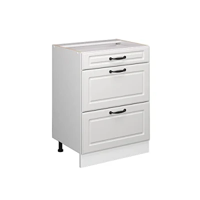 Imagen de Vicco Mueble bajo de cocina &quot;R Line&quot;, Blanco casa campo/Blanco, 60 cm con cajones, sin encimera