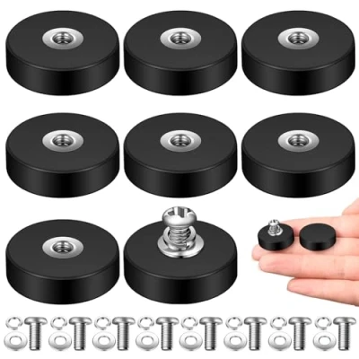 Imagen de Mexgcom 8 Piezas Imanes de Goma, ø22 MM Fuertes Anti Deslizamiento con Hilo Plano M4, Adhesivo Extra Fuerte 5kg, Hilos, Para VehíCulos, Tiras Luz (8)