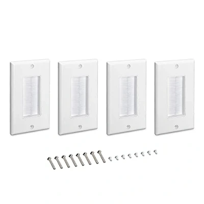 Imagen de kwmobile 4X Placa de Pared con Cepillo Set pasacables para enchufes Cubierta empotrable tapar Cables Salidas Hoyos cableado Blanco