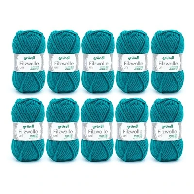 Imagen de Gründl Filzwolle Uni, Vorteilspack: 10 Knäuel à 50 g Felting Wool Fieltro, para Tejer y Ganchillo, 100% Pura Virgen, m, tamaño de Aguja 8 9, x g, Petrol, Lana, One Size, 500