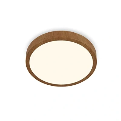 Imagen de BRILONER Plafón LED, Madera, Luz Blanco Cálido, de Superficie, Efecto diámetro 28x4 cm, 16 W, 2000 lúmenes, lampara techo, plafon led techo madera