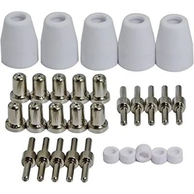 Imagen de RIVERWELD 30pcs PT 31 Boquilla de punta plasma 18866L Electrodo 18205L Cubiera Ceramica 18204 Corte ajuste níquel extendido 30 40 40D 50 CT312 Cortadora Antorcha