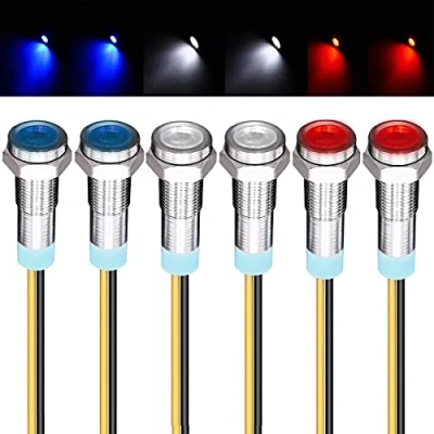Imagen de GUUZI 6 Piezas 220V 230V 6mm Panel LED Piloto Dash Luz de Advertencia Indicador Lámpara Indicadora Bombillas Direccional (Rojo/Azul/Blanco)
