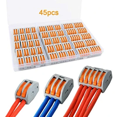 Imagen de QitinDasen 45Pcs Palanca Tuerca Cable Conector Set, Compacto Conductor Conector, Rápido Resorte Bloque Terminal (KV222 412, KV222 413, 415)