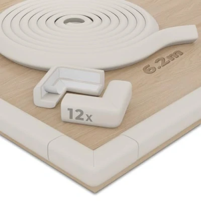 Imagen de Hoffenbach Protector de Espuma para Bordes del bebé 6,2m Borde Mesa, 12X Esquinas (Blanco Lana)