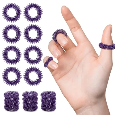 Imagen de 20 anillos de acupresión para masaje sensorial dedos con punta dedo (morado)