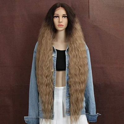 Imagen de Style Icon Pelucas De Cabello Frontal Encaje Ondulado Súper Largo 40&quot;/100cm Para Mujeres Sintéticas Reemplazo