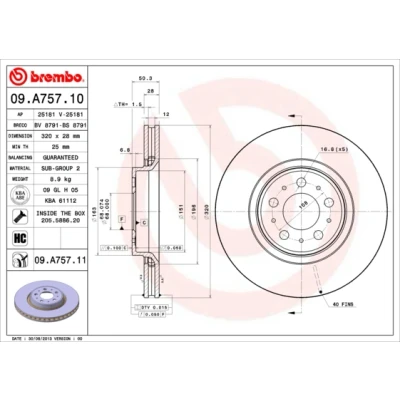 Imagen de BREMBO COATED DISC LINE 09.A757.11 Disco de freno 320 28 5 ventilación interna revestido altamente carbonizado con tornillos VOLVO: S80 I