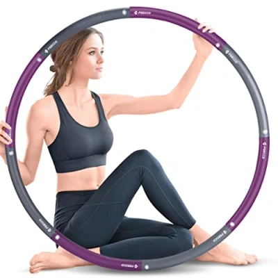 Imagen de FEECCO Hula con peso, aro de fitness 3 libras para adultos pérdida 8 secciones desmontables gimnasio en casa o viajes, 36 pulgadas tamaño grande entrenamiento físico