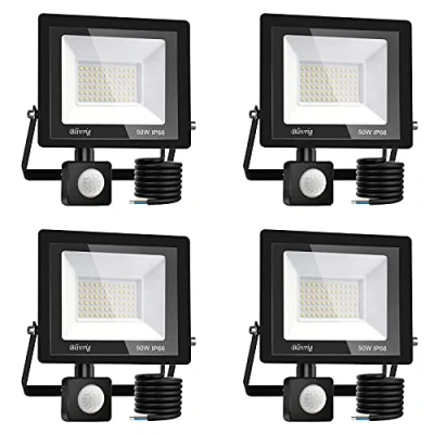 Imagen de Blivrig 4PCS 50W Focos LED Exterior con Sensor de Movimiento Blanco Frio 6500K, 5000LM Brillante Foco Luces Detector IP66 Impermeable, Iluminación Seguridad para Garaje, Patio, Terraza
