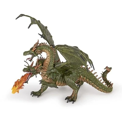 Imagen de Papo 36019 Animals Fantasy World Figura de dragón Dos Cabezas, Multicolor, color verde rojo