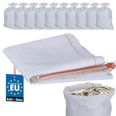 Imagen de KOTARBAU® 10 x Saco de rafia polipropileno, 55 80 cm, Bolsas para obras y transporte materiales, Color blanco, escombros, tierra o cereales, Resistentes