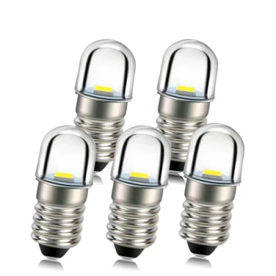 Imagen de Ruiandsion 5 bombillas LED E10 de 1 W, 6 V, color blanco, reemplazan la antorcha para faros delanteros, mini cabeza, tierra negativa