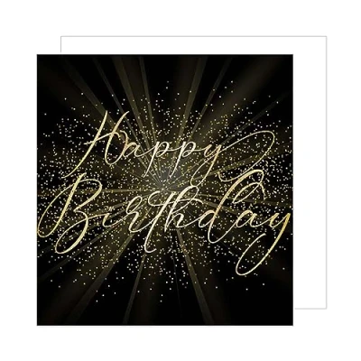 Imagen de Edition Seidel Tarjeta de felicitación cumpleaños cuadrada premium con sobre. Billet Happy Birthday para mujer hombre adolescentes negro oro elegante (GQ132)