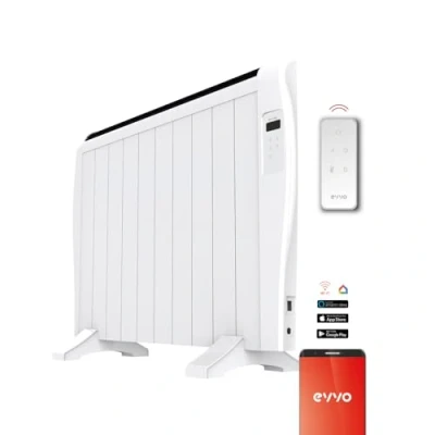 Imagen de Radiador Emisor Térmico EVVO C10 Blanco, 1500W, hasta 20m2, Instalación Suelo o Pared, Control por Voz, Google Home Alexa,10 elementos, Bloqueo infantil, Wifi, remoto, Temporizador