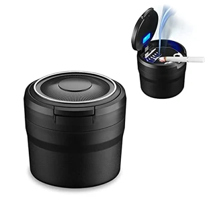 Imagen de Fcslvy cenicero Coche,Cenicero desmontable para automóvil de 2 piezas fácil limpieza con luz LED tapa abatible, autoextinguible automóviles Van Camping al aire libre (Negro)