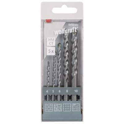 Imagen de wolfcraft Juego de brocas Para piedra con filo carburo tungsteno, Ø 4 10 mm, 5 piezas I 8450000 taladrar paredes ladrillo, natural y artificial