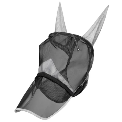 Imagen de Navaris Mascara para Caballos Antimoscas Proteccion Respirable Anti Moscas de Color Negro Caballo Talla M Ajustable con Orejeras y Protector Nasal Removible