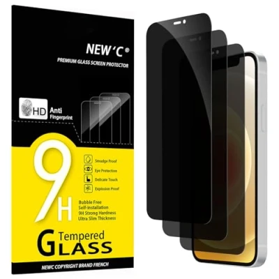 Imagen de NEW&#039;C 3 Piezas, Protector pantalla Privacidad para iPhone 12, 12 Pro (6,1 Pulgadas), Ángulo de 28 Grados, Dureza Ultra Duradera 9H, Sin Burbujas