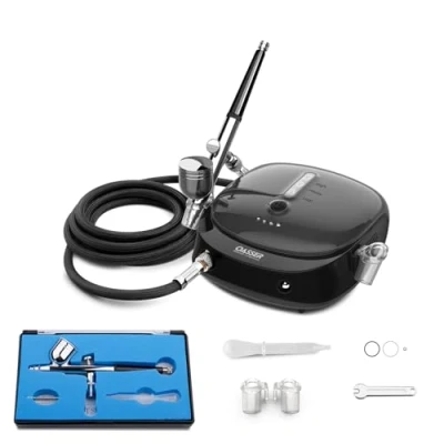 Imagen de Oasser Mini Kit Aerógrafo con Compresor Portable Profesional Airbrush Doble Acción 1000mAh Batería de Litio Recargable Juego Pistola para Pintura Artística Uña Modelo AK1 Nergo